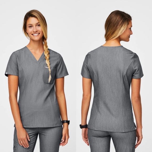 Figs Tops - Figs Slim Catarina One-Pocket Scrub Top Graphite Grey Womens Size Medium V-neck